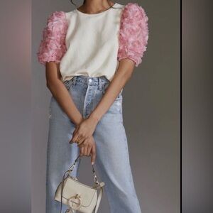 Anthropologie Maeve textured rose sleeve Classic short sleeve tee dress shirt M